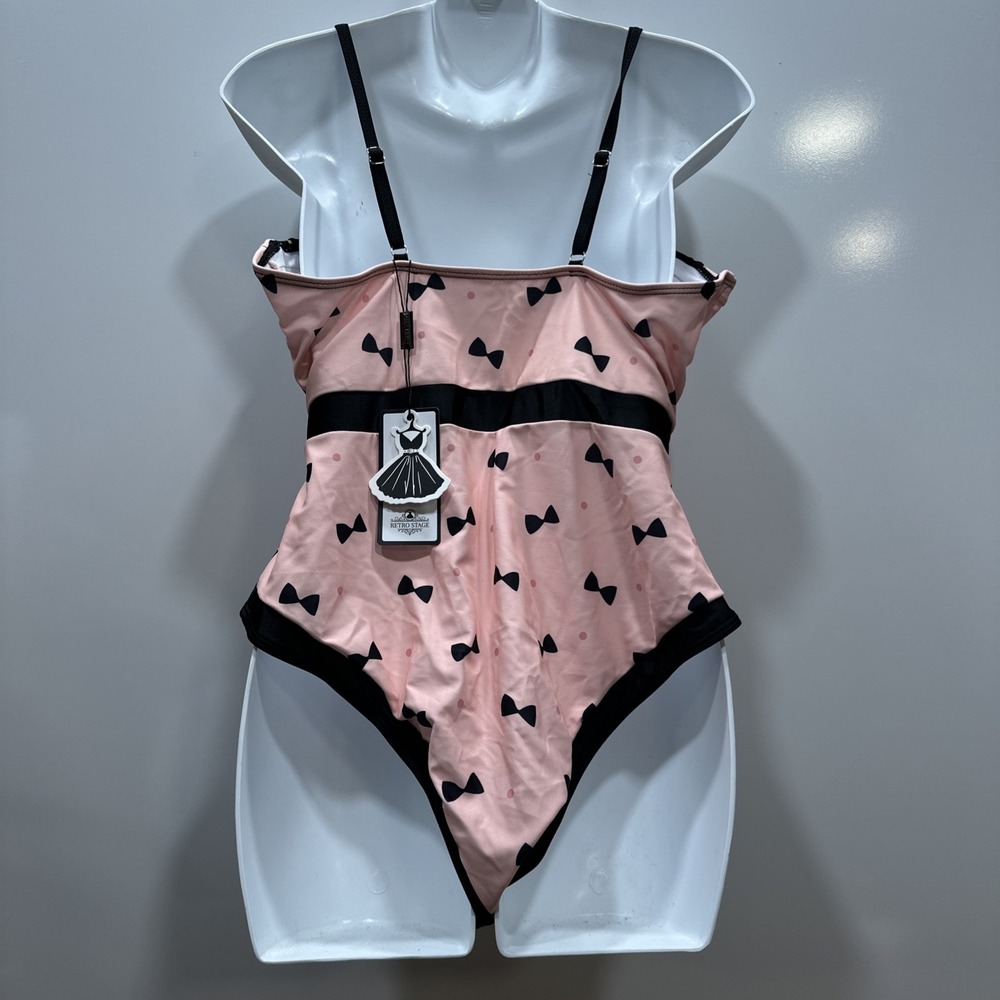 New Retro Stage Pink And Black Polka Now Retro Look Swimsuit XL NWT - Picture 4 of 6